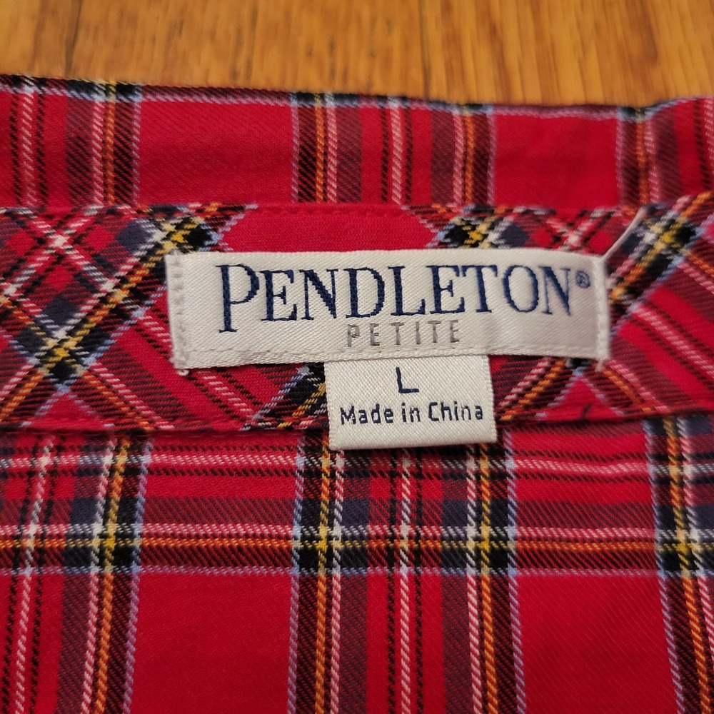 Pendleton Petite Red Plaid Ruffled Button Front S… - image 3